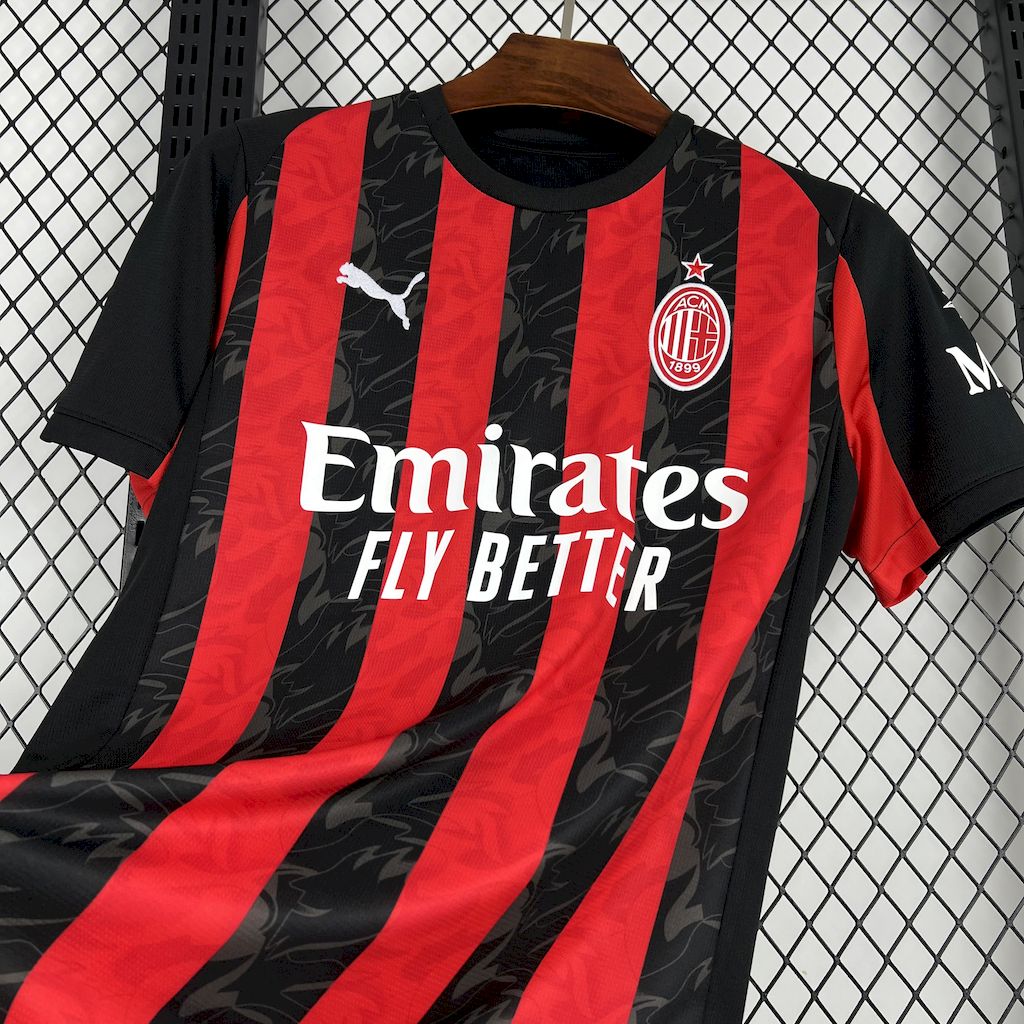 Camisa AC Milan Home 2025/26 Vermelha e Preta - Modelo Torcedor