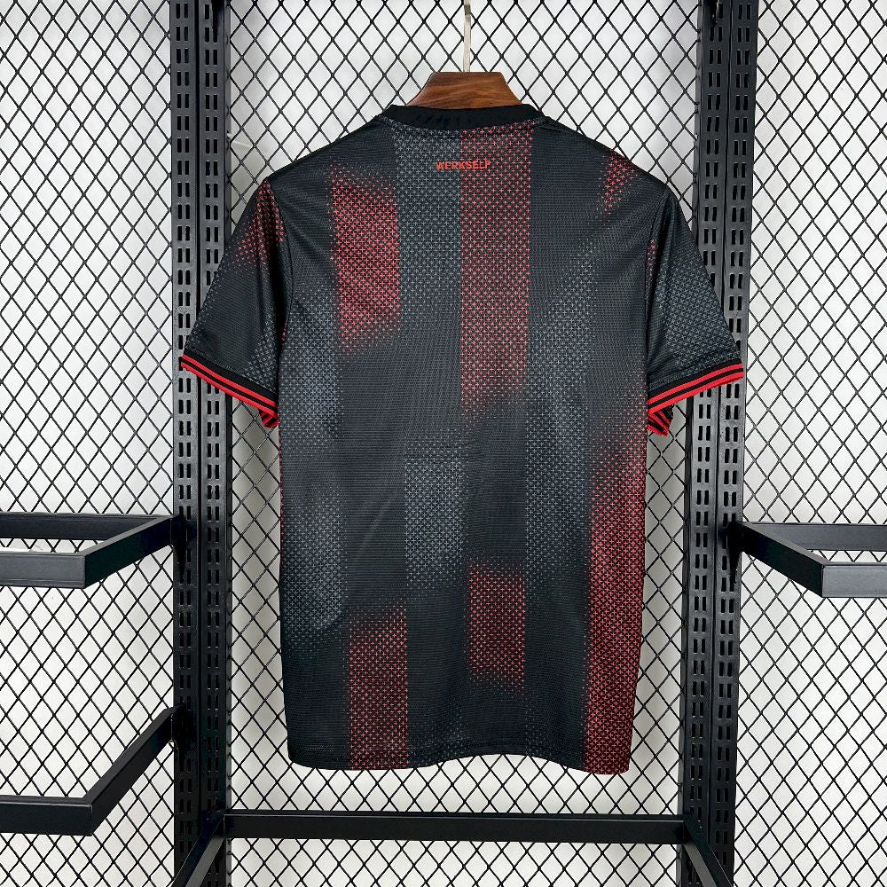 Camisa Bayer 04 Leverkusen Home 2025/26 Preta e Vermelha - Modelo Torcedor