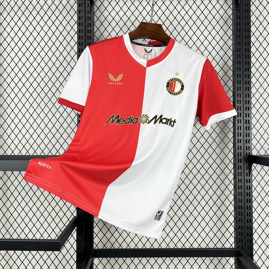 Camisa Feyenoord Home 2025/26 Branca e Vermelha - Modelo Torcedor