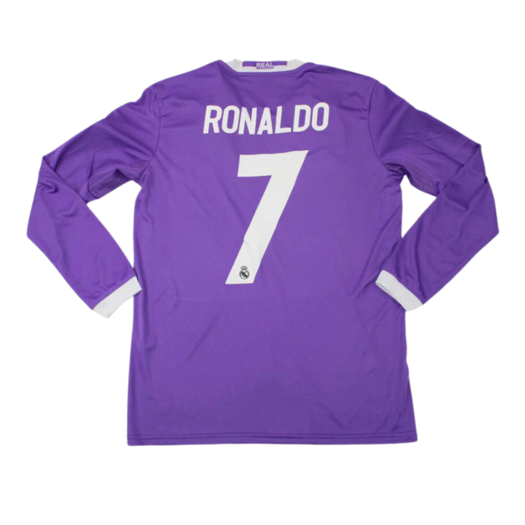 Camisa Real Madrid Away UCL 2016 Ronaldo #7 Manga Longa - Retrô