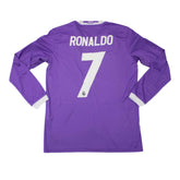Camisa Real Madrid Away UCL 2016 Ronaldo #7 Manga Longa - Retrô