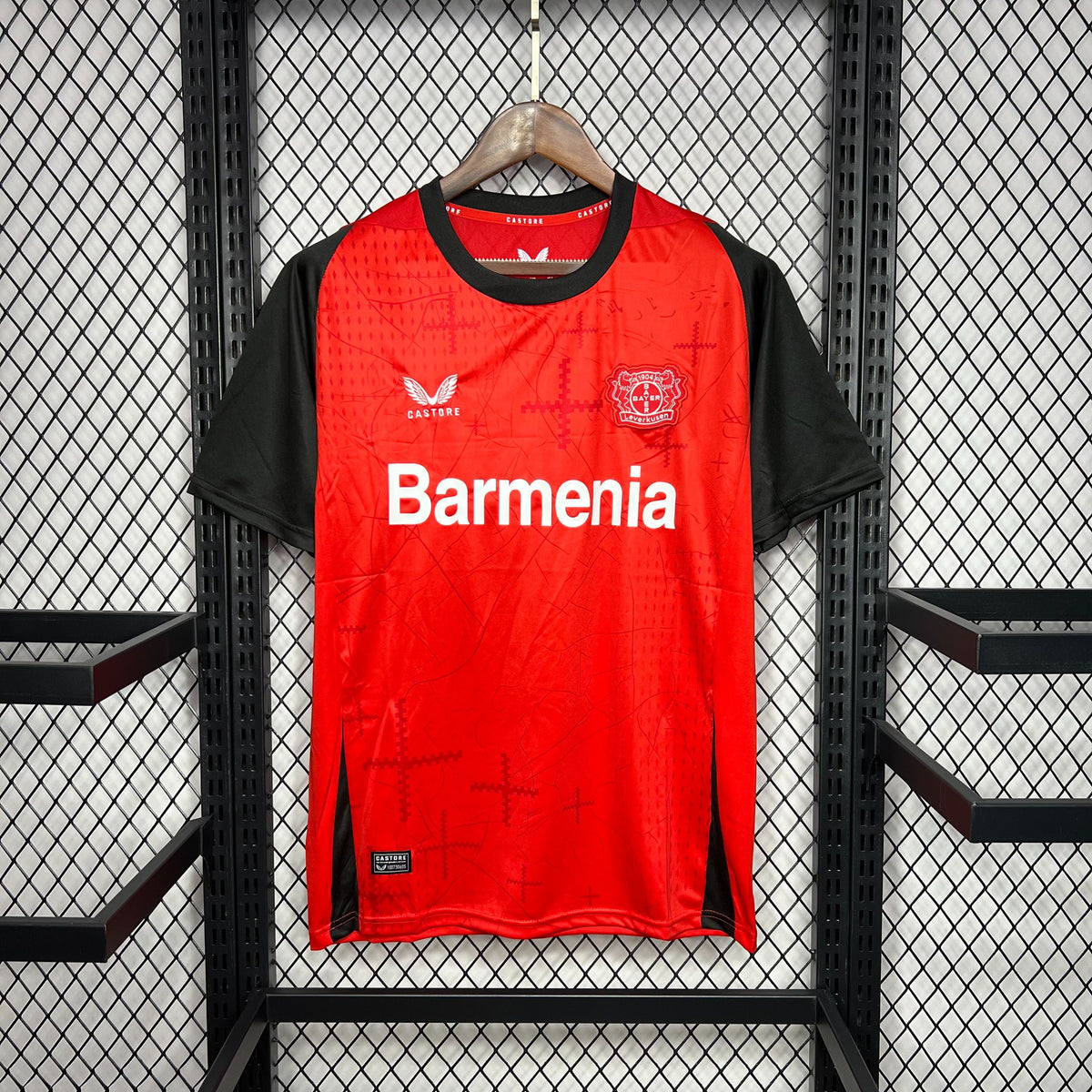 Camisa Bayer 04 Leverkusen Home 2024/25 Preta e Vermelha - Modelo Torcedor