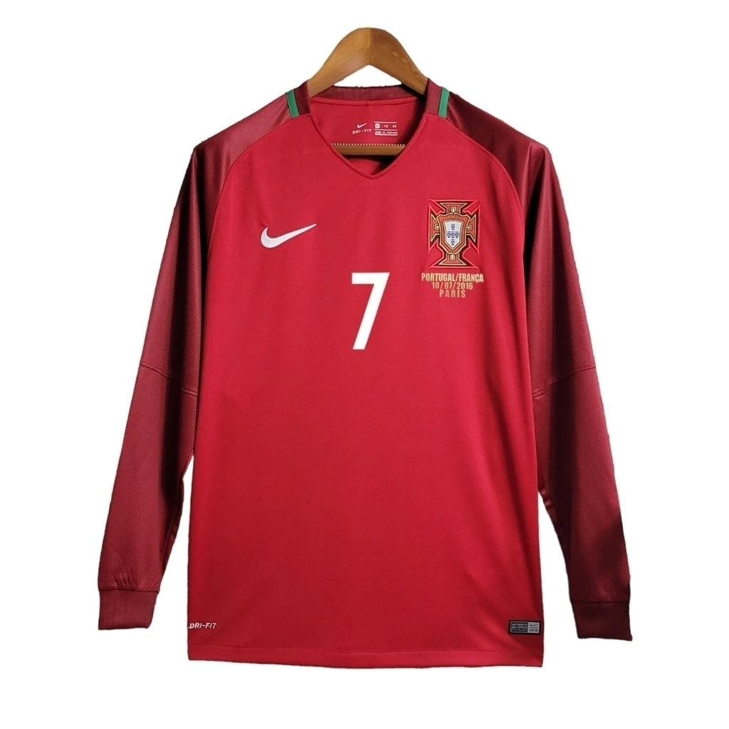 Camisa Portugal Home 2016 Ronaldo #7 Manga Longa - Retrô
